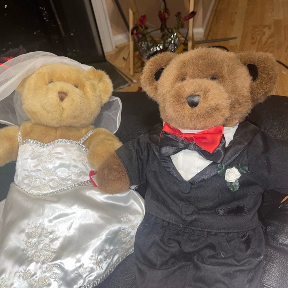 Build A Bear Wedding Set Plush Bride & Groom Teddy Bears Stuffed Animals Bouquet